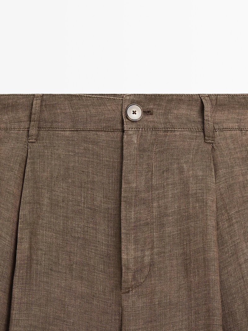 100% linen wide-leg trousers