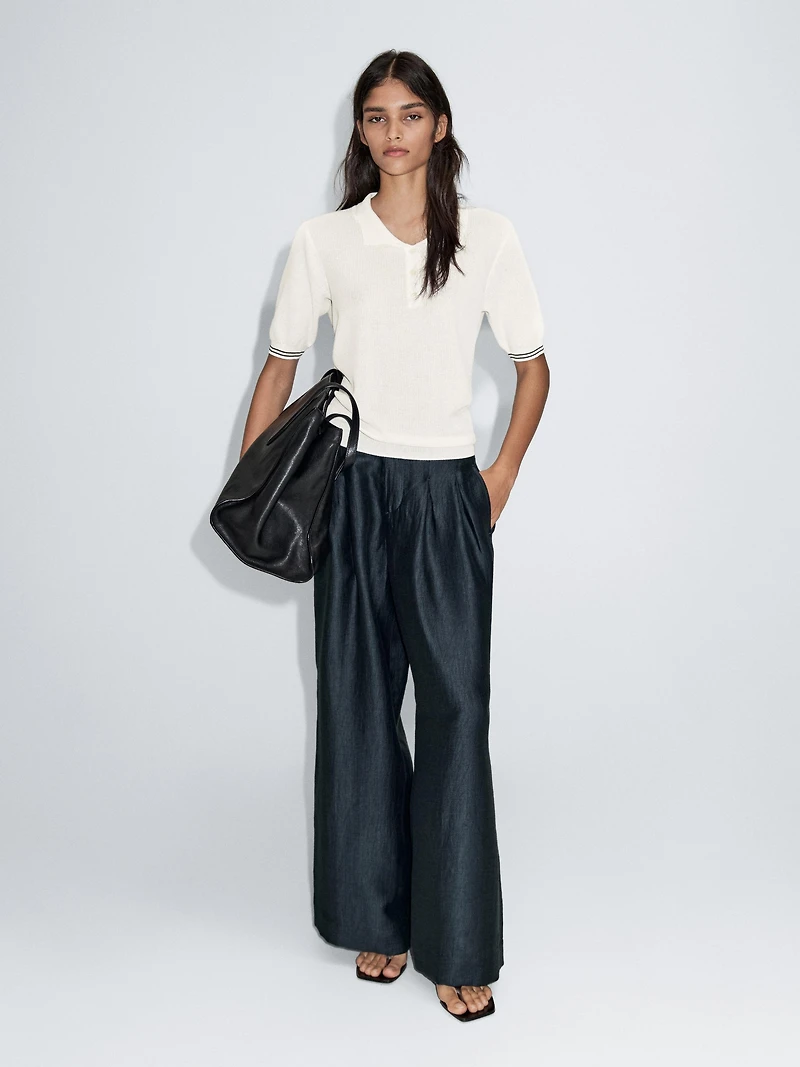 Knit polo shirt with sleeve detail