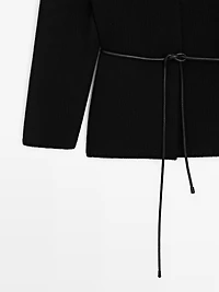 Long knit cardigan with belt