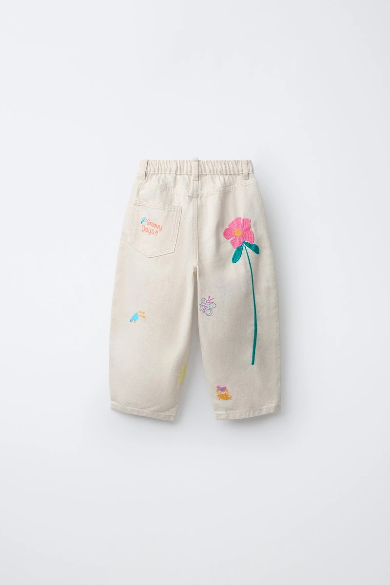 PANTALON SERGÉ BARREL BRODERIES