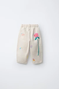 PANTALON SERGÉ BARREL BRODERIES