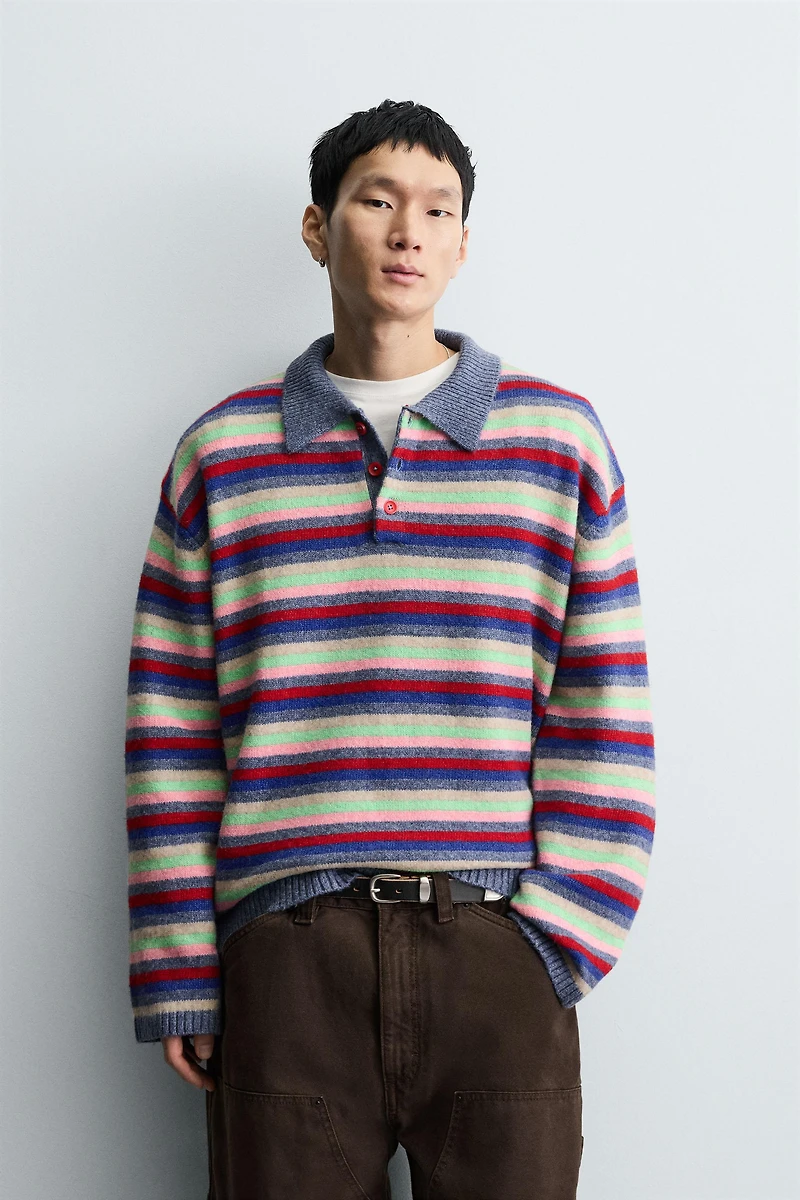 JACQUARD STRIPED KNIT POLO SHIRT