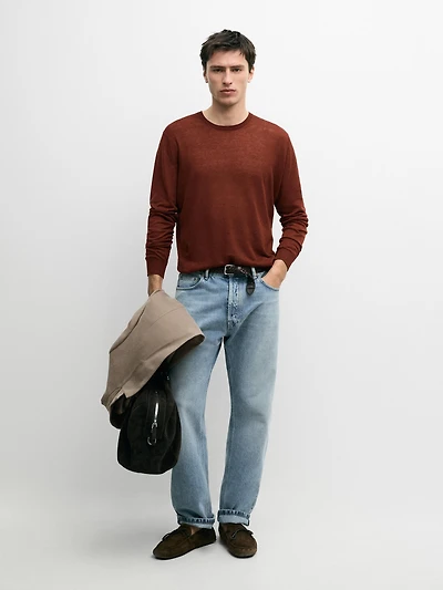 Pull en maille de lin et cachemire à col rond