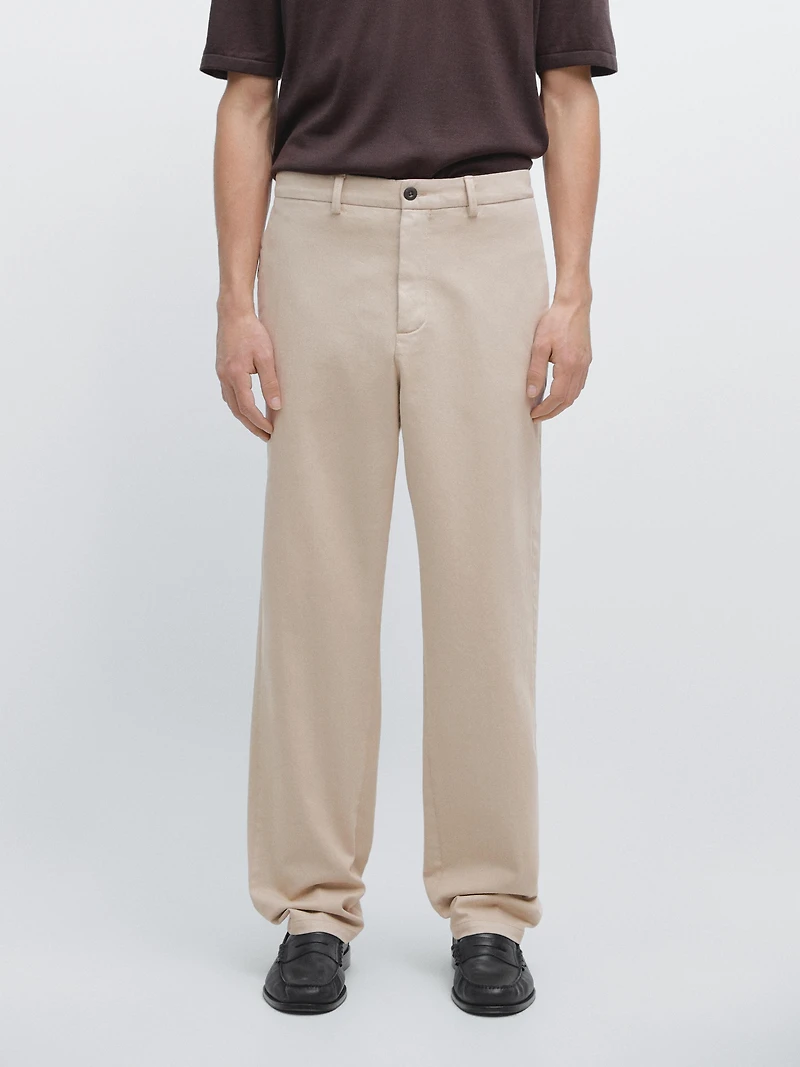 Cotton twill pants with elasticated waistband