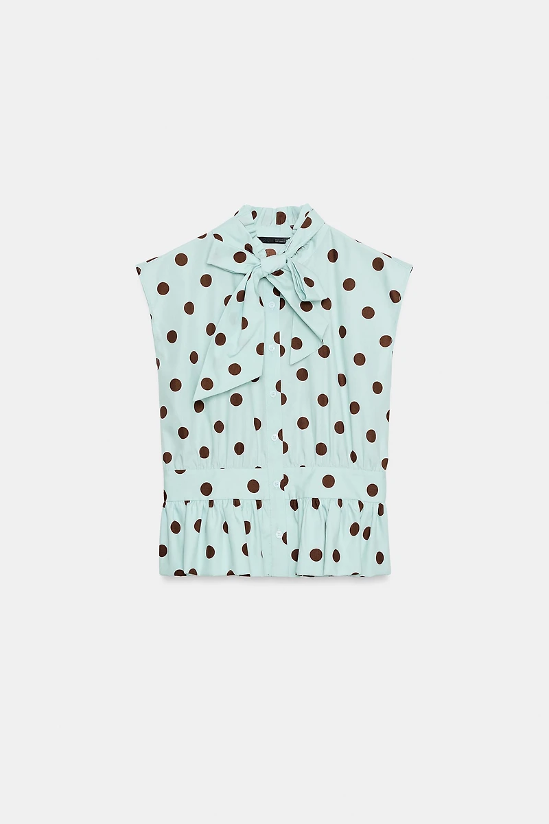 SLEEVELESS POLKA DOT BOW SHIRT