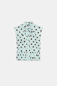 SLEEVELESS POLKA DOT BOW SHIRT