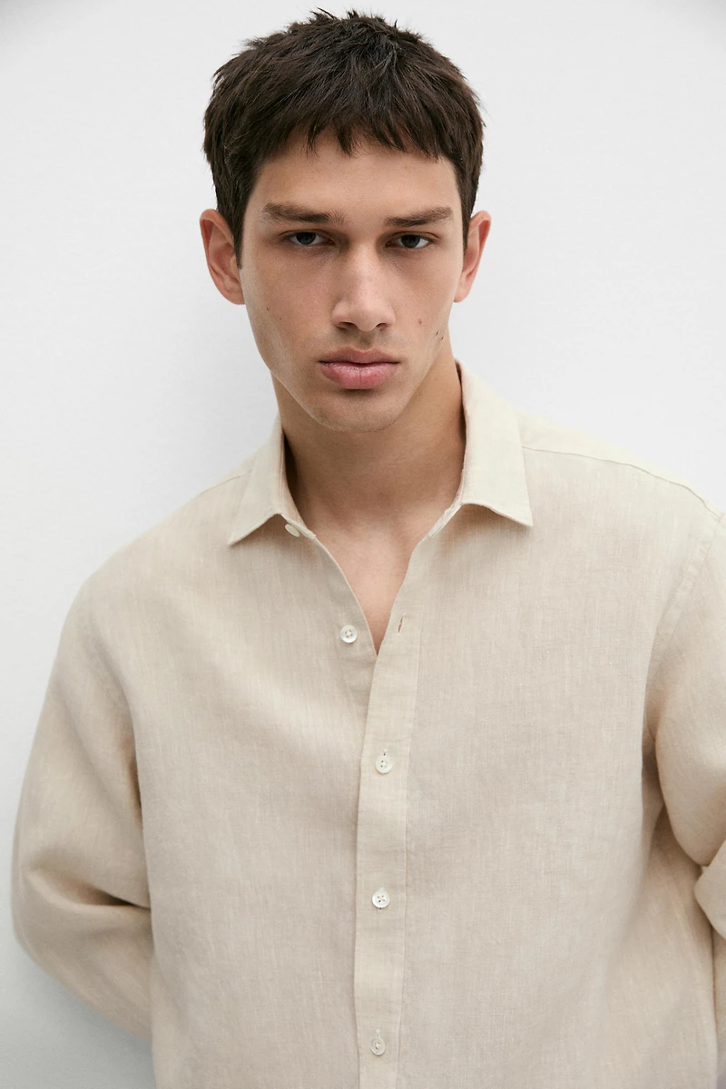 Regular fit 100% linen delavé shirt