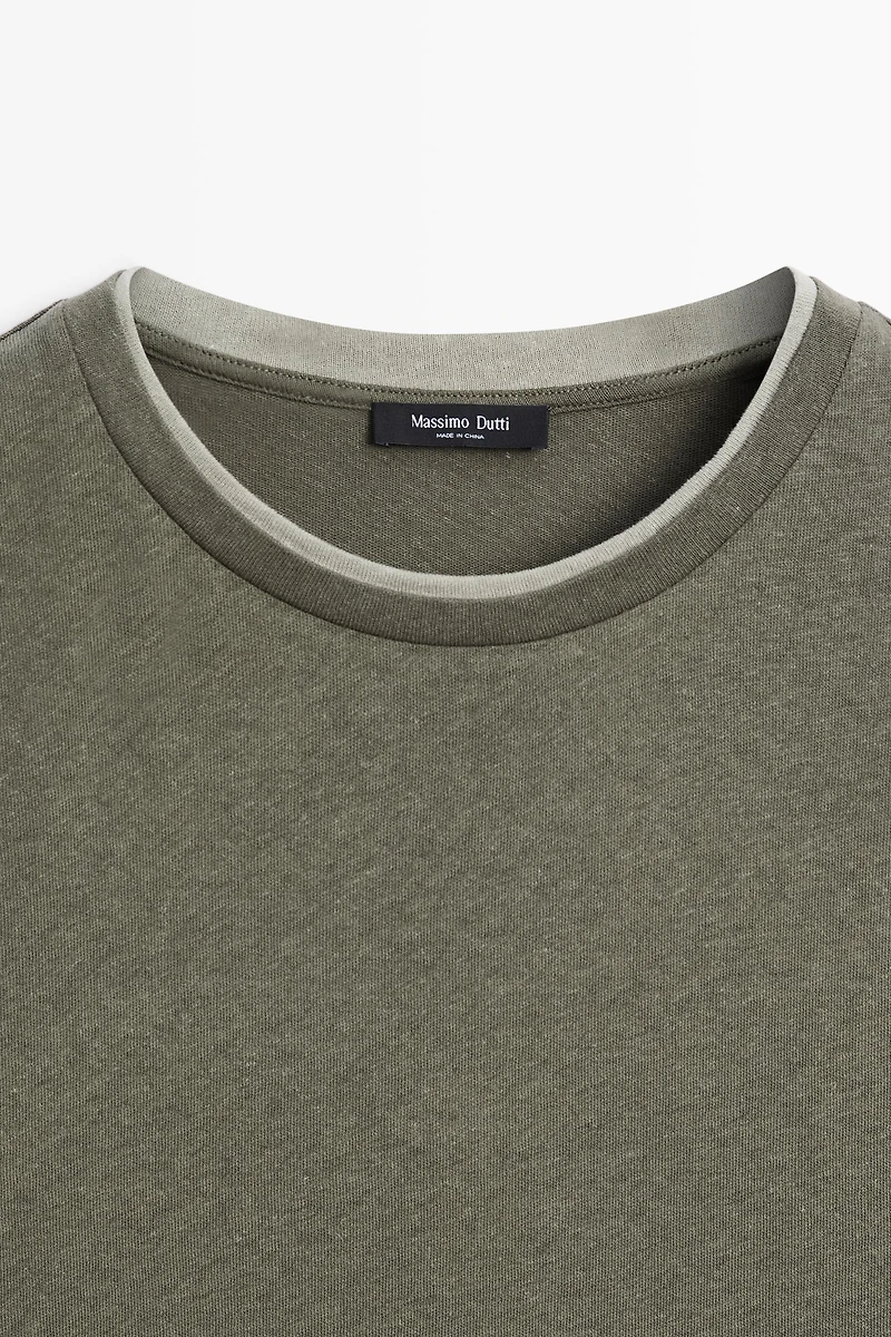 Linen and cotton double-collar T-shirt