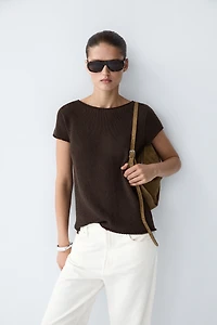 Cotton blend short sleeve knit sweater