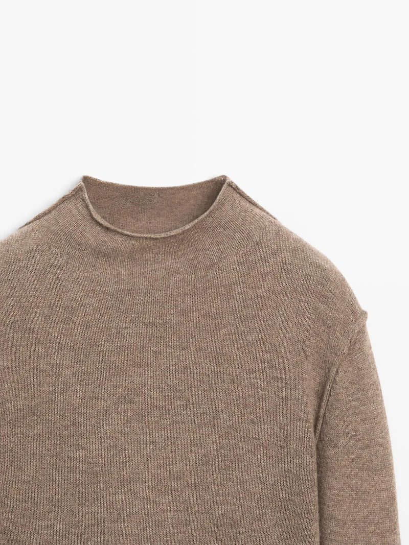 Wool blend knit sweater with mock turtleneck
