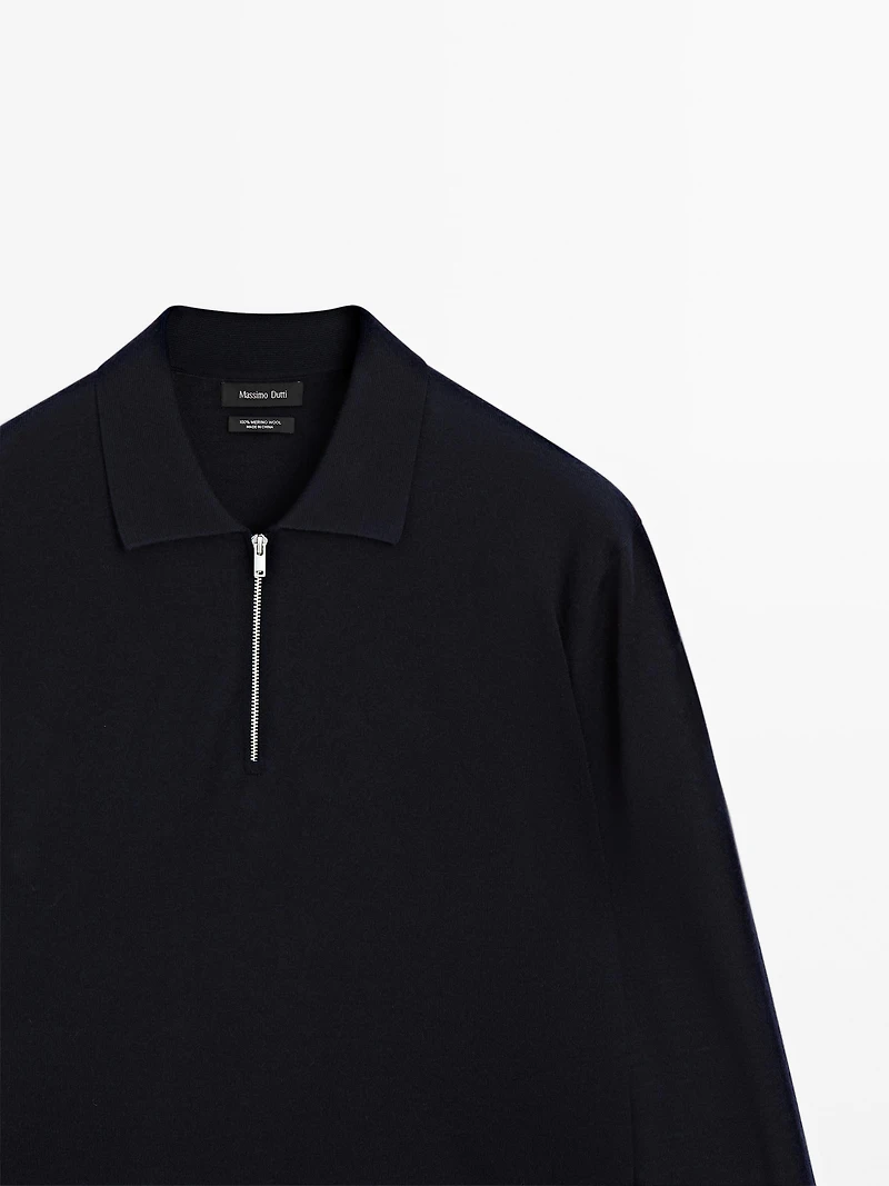 Pull polo en maille de laine mérinos