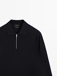 Pull polo en maille de laine mérinos