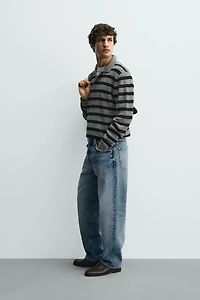 POLO EN MAILLE DE COTON ET LIN À RAYURES