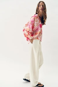 FLORAL PRINT SATIN EFFECT SHIRT
