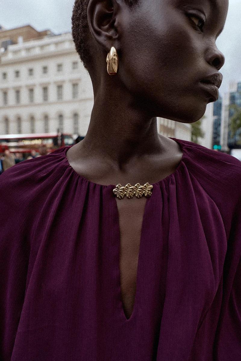 SEMI-SHEER HARDWARE BLOUSE
