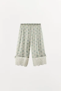 PANTALON BOUFFANT IMPRIMÉ FLEURS ET DENTELLE