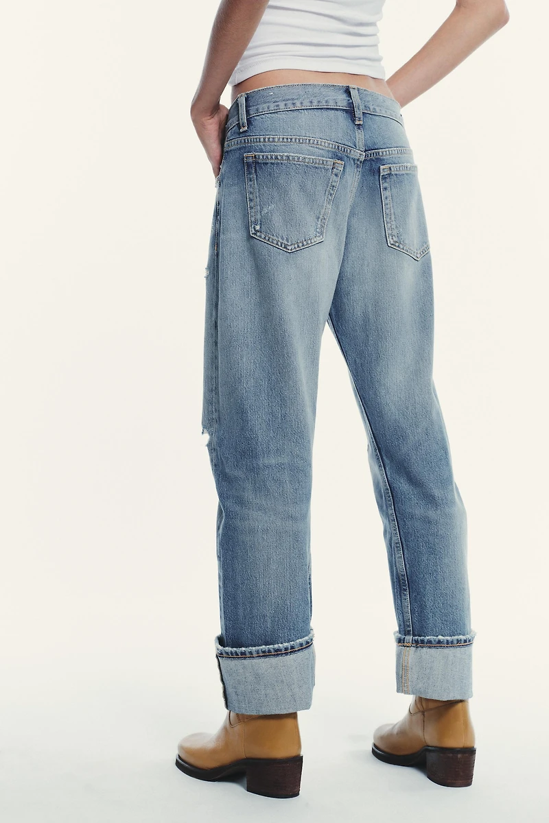 TRF MID-RISE RIPPED STRAIGHT JEANS
