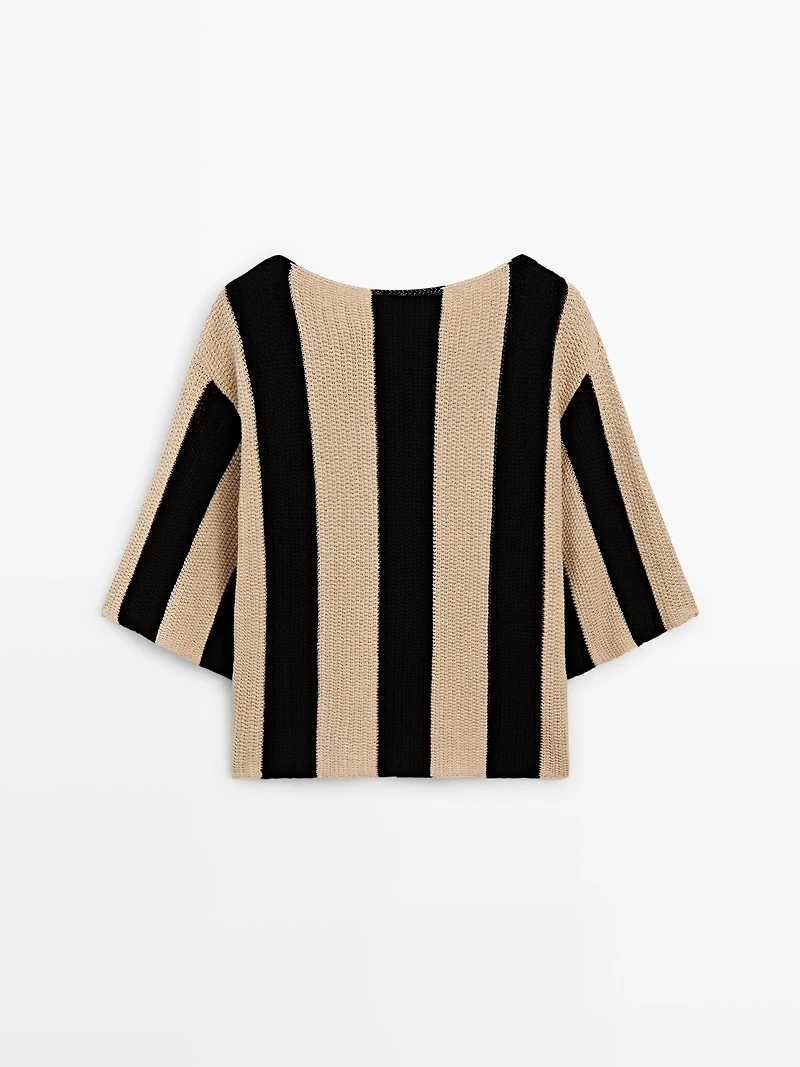 Striped cotton blend knit sweater