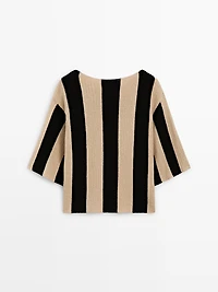 Striped cotton blend knit sweater
