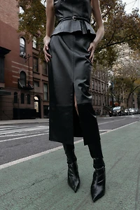 FAUX LEATHER MIDI SKIRT