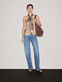Printed satin fabric top