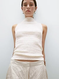 Textured cotton blend top