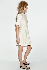 SHORT RIB KNIT BALLOON SLEEVE DRESS