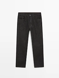 Lightweight tapered fit denim-effect trousers