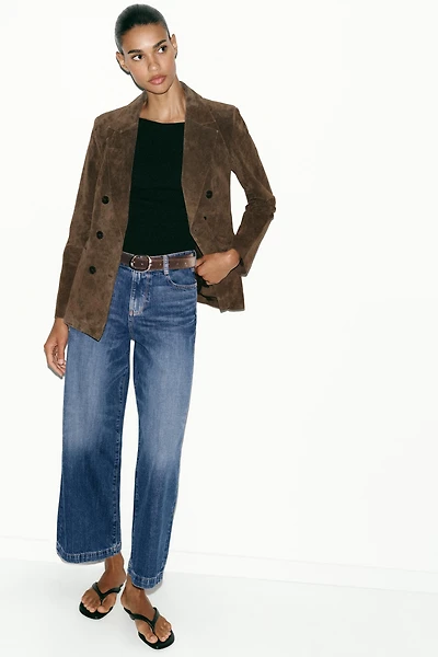 Z1975 BELTED CROPPED WIDE LEG JEANS