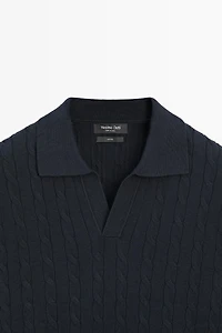 Pull polo en maille tressée 100 % coton