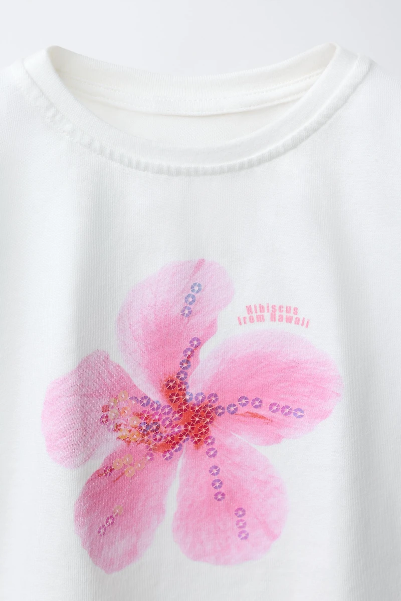 FRINGE FLOWER SEQUIN T-SHIRT