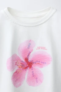FRINGE FLOWER SEQUIN T-SHIRT