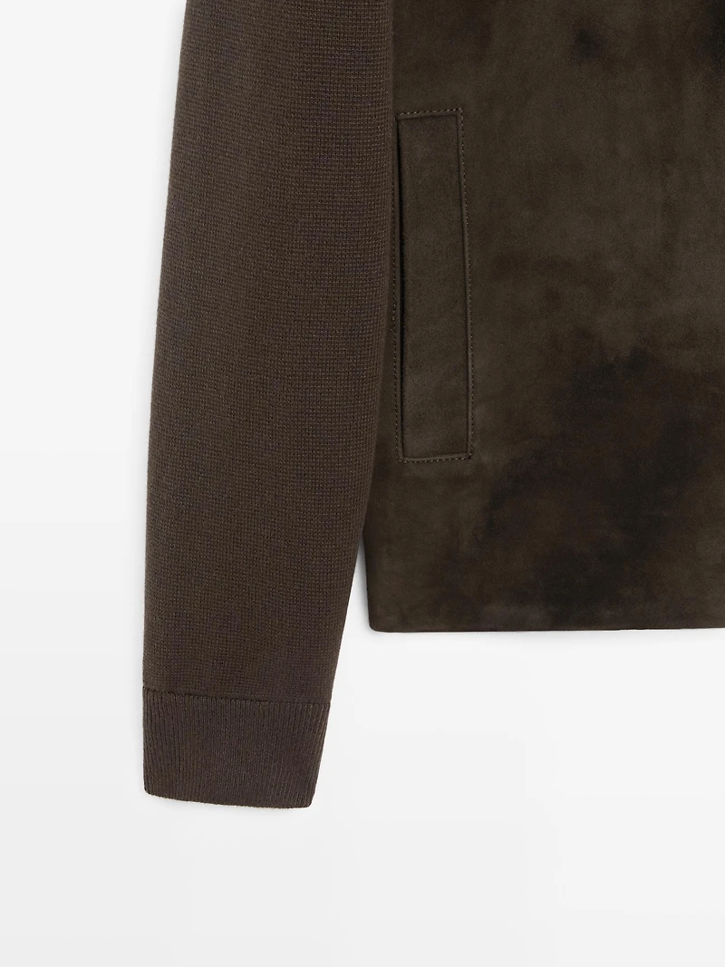 Contrast cotton and leather jacket