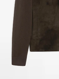 Contrast cotton and leather jacket