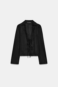 FAUX SUEDE SHIRT WITH TIES