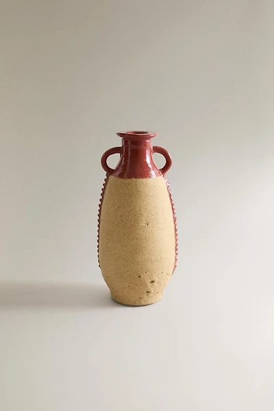 DECORATIVE TERRACOTTA VASE WITH HANDLES