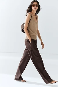 Cotton blend poplin pleated pants