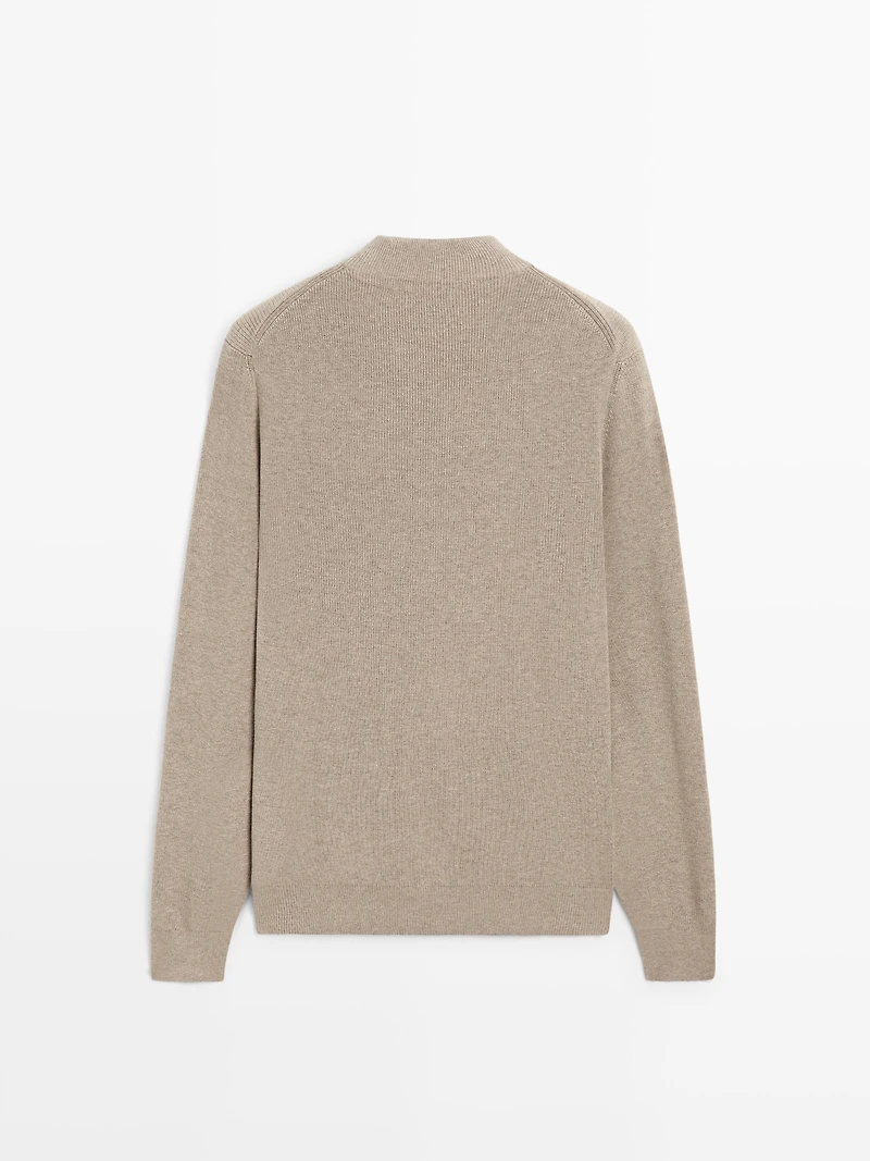 Cotton blend knit sweater with mock turtleneck