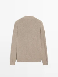 Cotton blend knit sweater with mock turtleneck