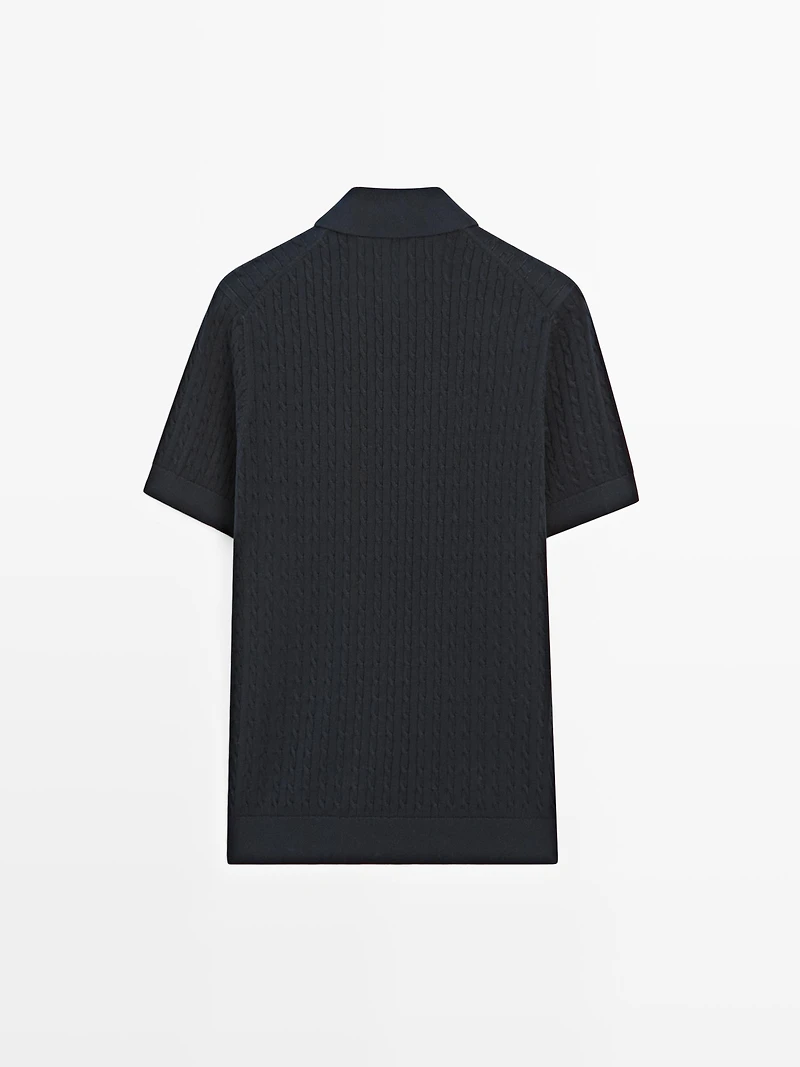100% cotton cable-knit polo shirt
