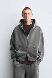 WASHED HOODED ZIP SWEATSHIRT