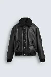 FAUX LEATHER JACKET WITH REMOVABLE COLLAR