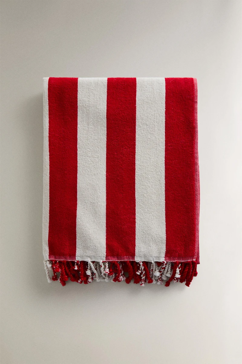 SERVIETTE DE PLAGE RAYURES FRANGES