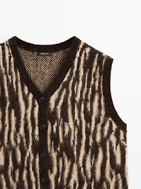 Veste sans manches en maille de laine mélangée à imprimé animal