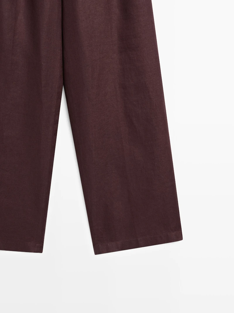 100% linen wide-leg elasticated trousers