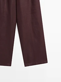 100% linen wide-leg elasticated trousers
