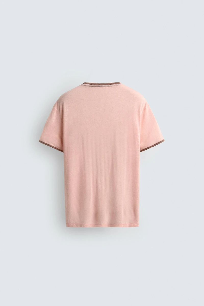 CONTRAST VISCOSE-LINEN BLEND T-SHIRT