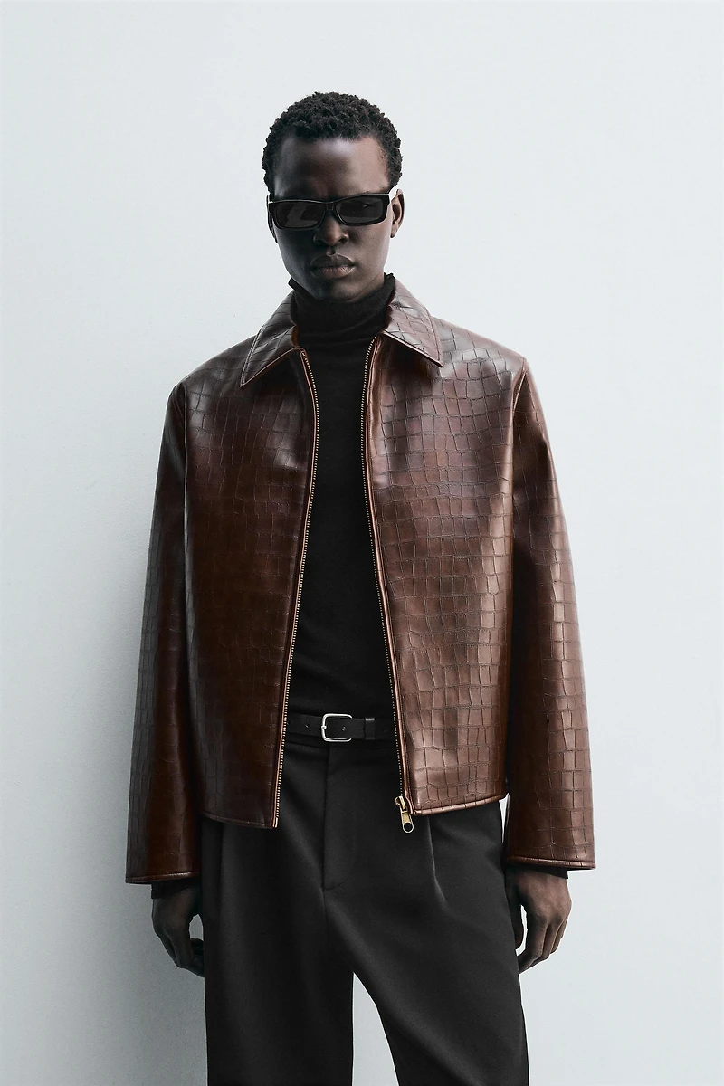 EMBOSSED FAUX LEATHER JACKET