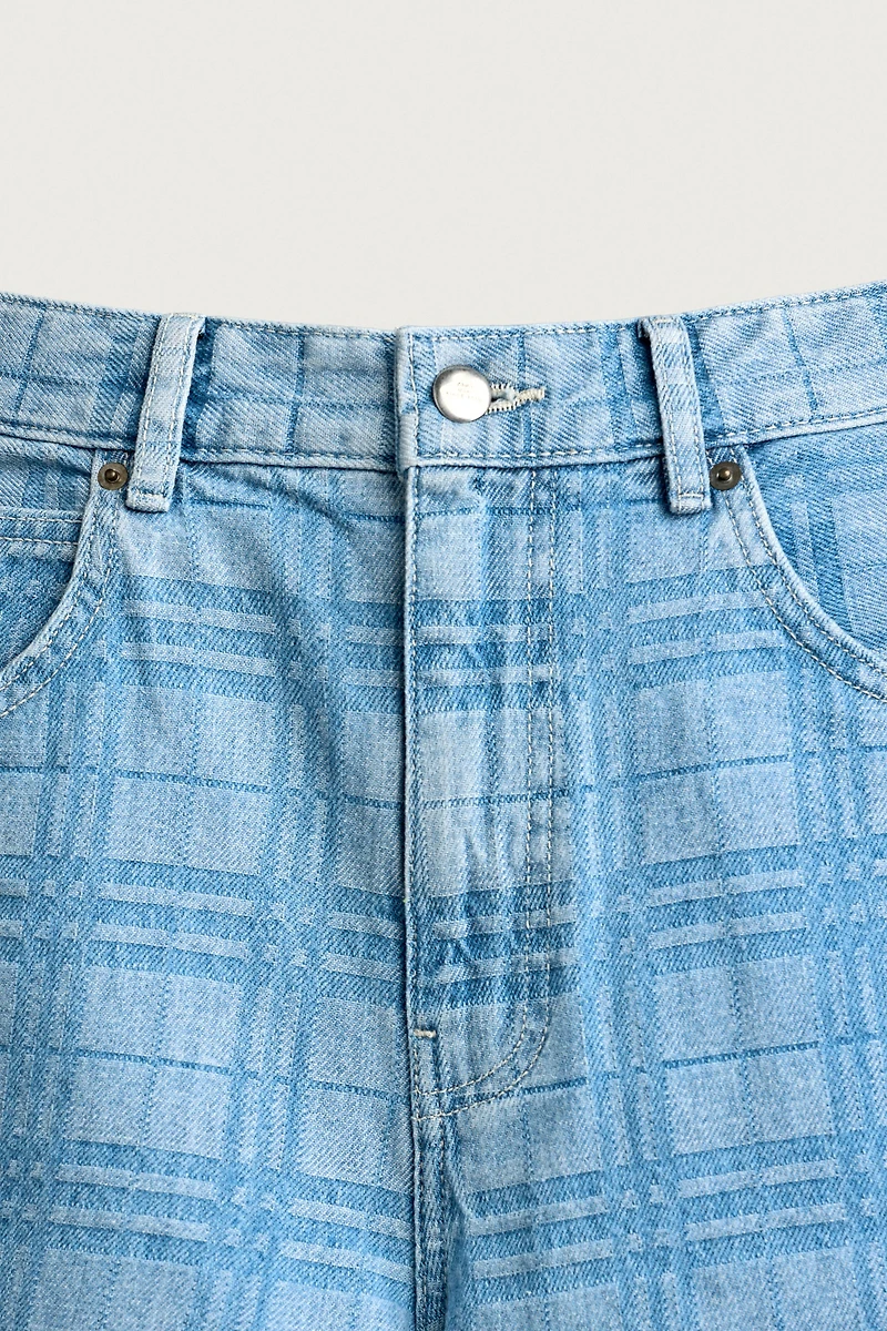 PRINTED WASHED DENIM JORTS