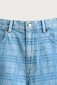 PRINTED WASHED DENIM JORTS